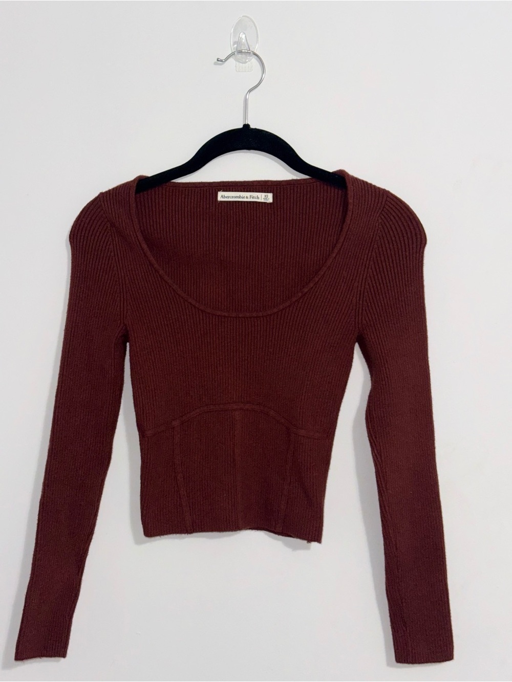 Abercrombie & Fitch Ribbed Scoop Neck Top - Deep Brownish Red